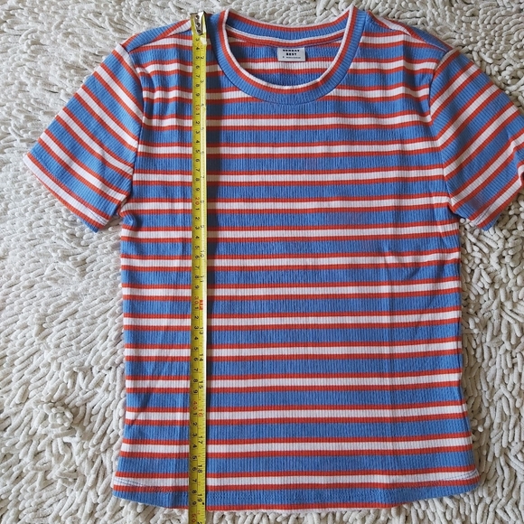 Sunday Best blue & orange striped short sleeve shirt- size small - Picture 3 of 6